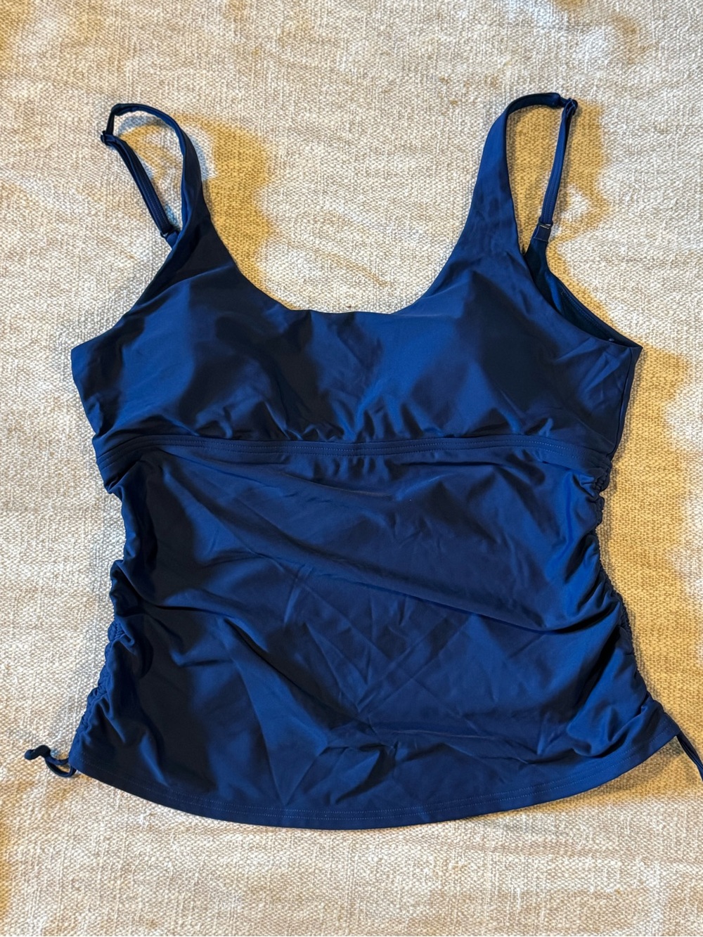prAna Navy Tankini Swim Top XL Ruched Side Adjustable Straps